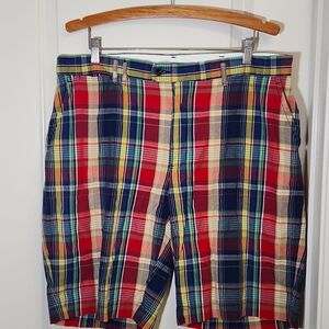Vtg Polo Ralph Lauren‎ Back Buckle Plaid Shorts Cotton Men's 38 11" Inseam